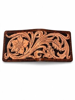 Handmade Tooled Leather Bifold Wallet | Genuine Brown Western Floral Wallet
